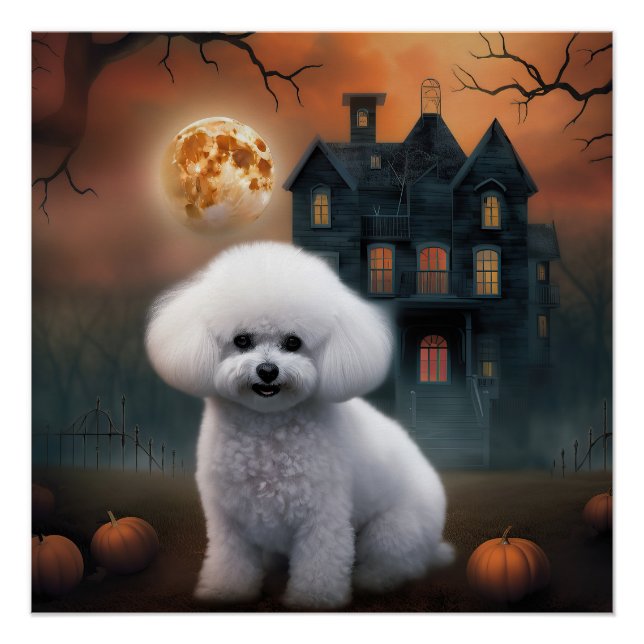 Poster Bichon frisé Halloween effrayant (Devant)