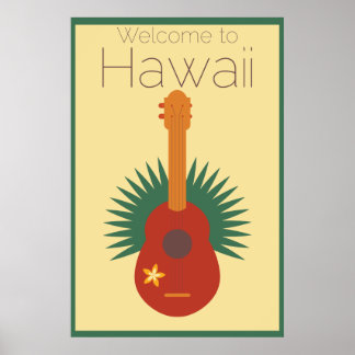 Poster Bienvenue À Hawaii Ukulele Retro