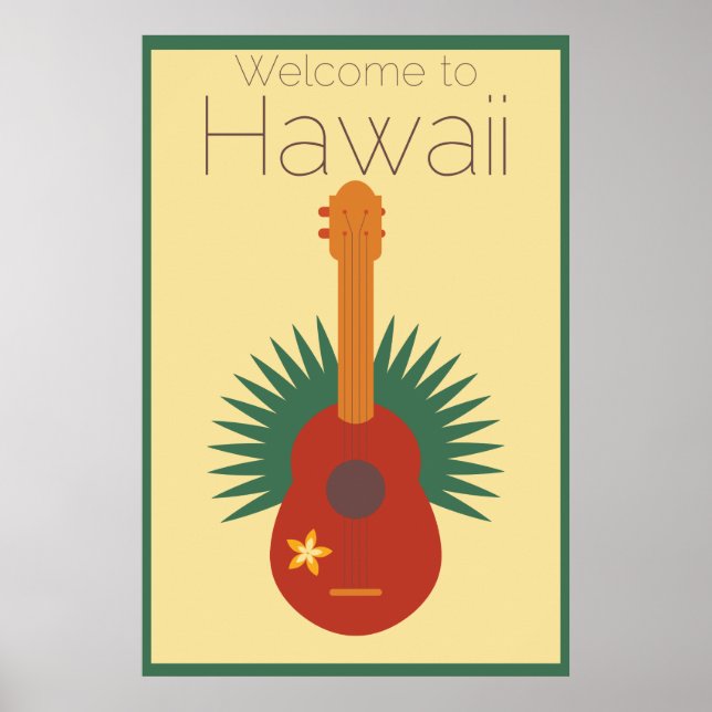 Poster Bienvenue À Hawaii Ukulele Retro (Devant)