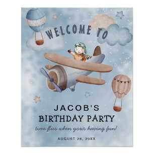 Poster Bienvenue à la fête d'anniversaire de garçon avion