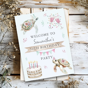 Poster Bienvenue à la fête d'anniversaire de la Tortue Fl