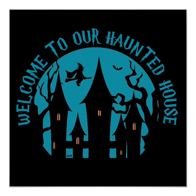 Poster BIENVENUE À NOTRE MAISON HAUNTÉE drôle halloween (Devant)