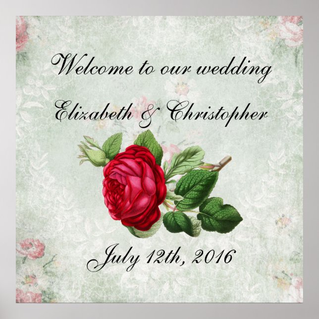 Poster Bienvenue à notre Rose Vintage Mariage (Devant)