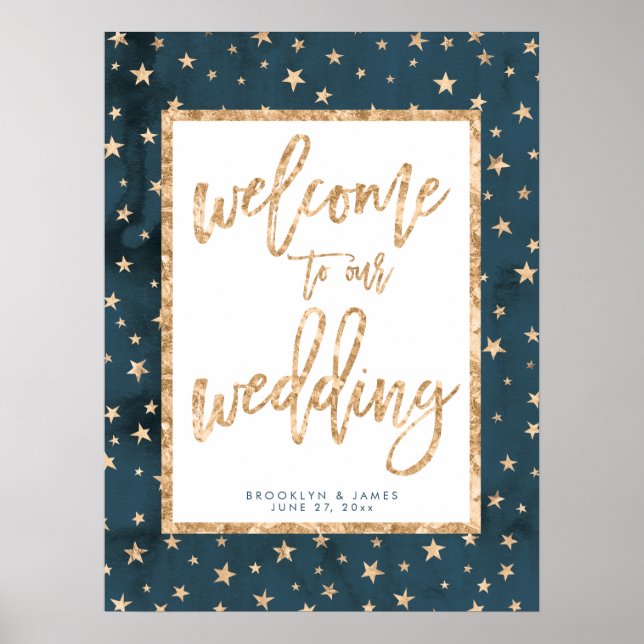Poster Bienvenue À Notre Signe Mariage Gold Foil Stars (Devant)