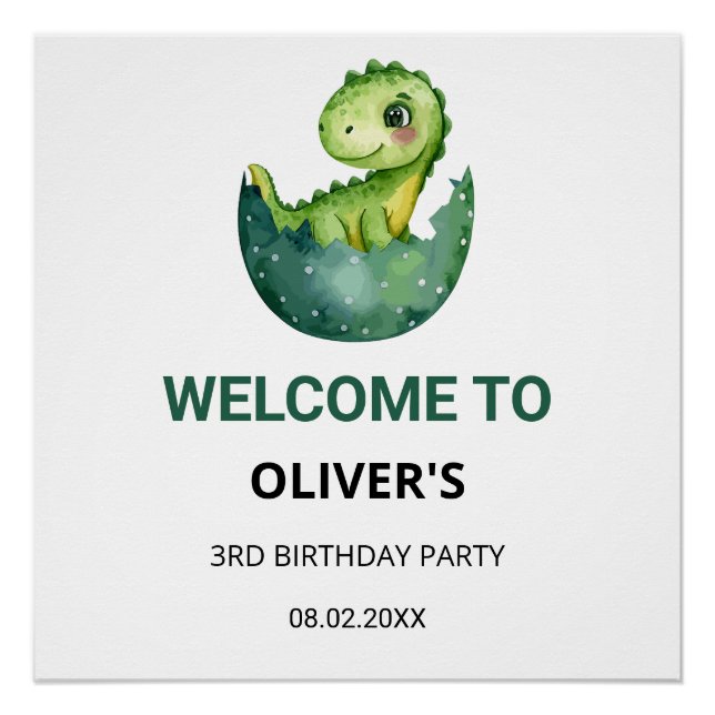Poster Bienvenue à une fête d'anniversaire de dinosaure à (Devant)