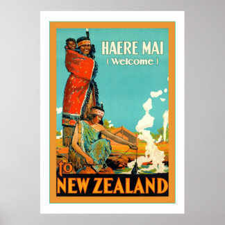 Poster Bienvenue En Nouvelle-Zélande ~ Haere Mai ~Vintage