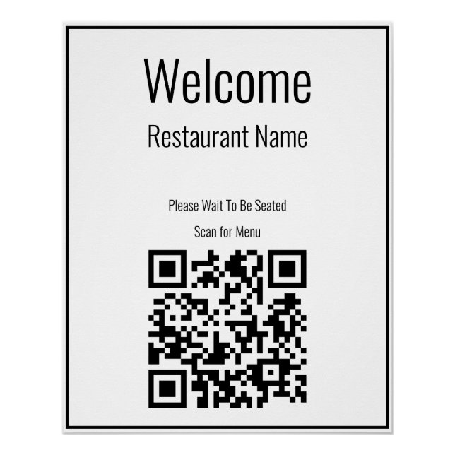 Poster Bienvenue - Menu Recherche de code QR noir et blan (Devant)