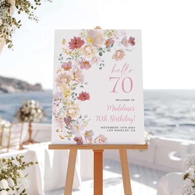 Poster Bienvenue pour les 70 ans Fleurs Rose Pâle (Créateur téléchargé)
