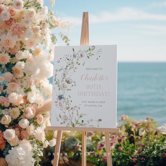 Poster Bienvenue pour les 80 ans Fleurs sauvages Blush (Créateur téléchargé)