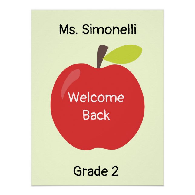 Poster Bienvenue Retour Pomme rouge avec enseignant et gr (Devant)