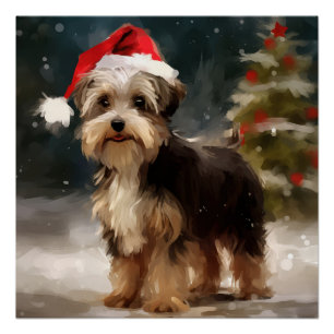 Poster Biewer Terrier Chien dans Noël de neige