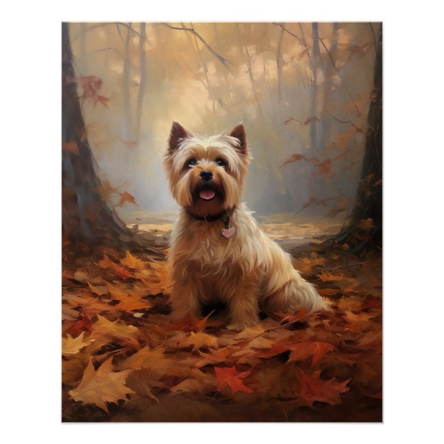 Poster Biewer Terrier en automne feuilles tombées inspire (Devant)