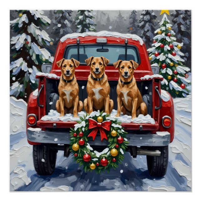 Poster Biewer Terrier Noël Camion Rouge Fêtes (Devant)
