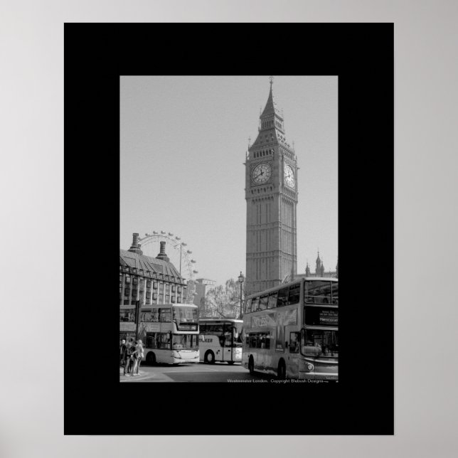 Poster Big Ben et Westminster Londres, art noir et blanc (Devant)