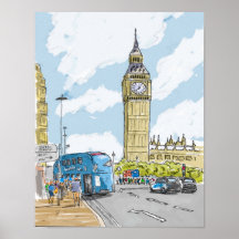 Poster Big Ben London Watercolor