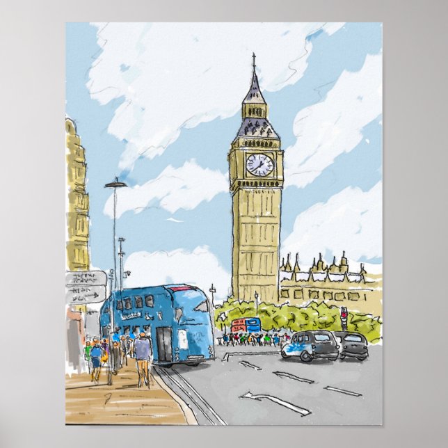Poster Big Ben London Watercolor (Devant)