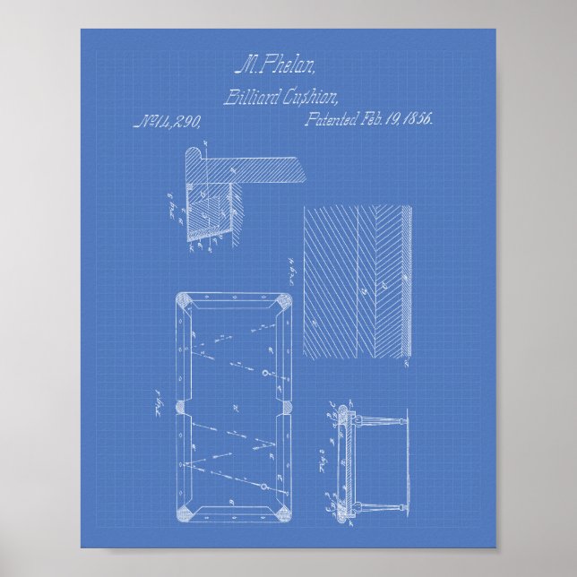 Poster Billard coussin de table 1856 Brevet Art - Plan di (Devant)