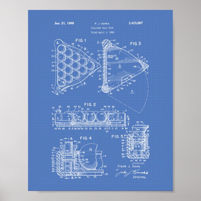 Poster Billiard Ball Rack 1969 Brevet Art - Plan directeu (Devant)