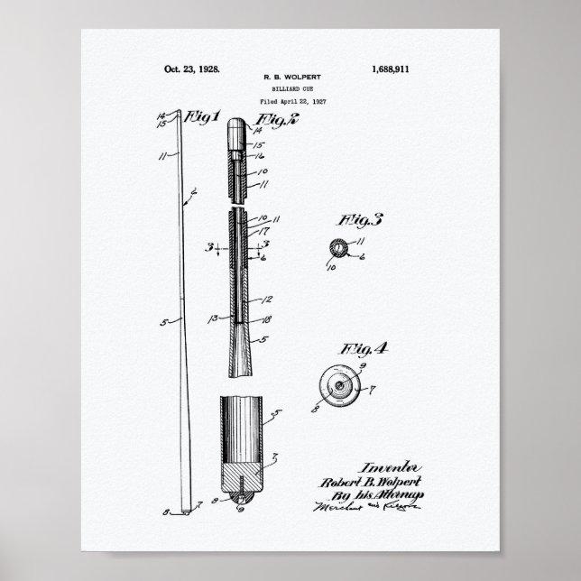 Poster Billiard Cue 1928 Art de la Brevet - Livre blanc (Devant)