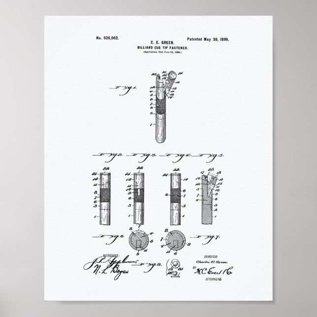 Poster Billiard Cue Tip 1899 Art Brevet - Livre blanc (Devant)