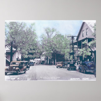 Poster Bingham Maine - Main Street avec de vieilles voitu