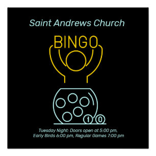 Poster Bingo Night Neon Line Art personnalisable