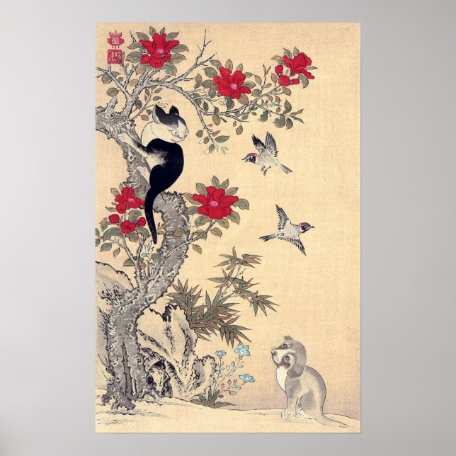 Poster Birds, Cat and Dog, Itō Jakuchū (Devant)