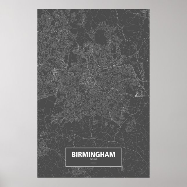 Poster Birmingham, Angleterre (blanc sur noir) (Devant)