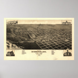 Poster Bismarck North Dakota 1883 Antique Carte panoramiq
