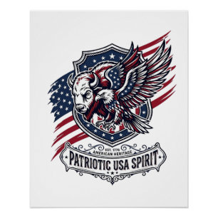 Poster Bison Aigle Patriotique Crête Animal Hybride Patri