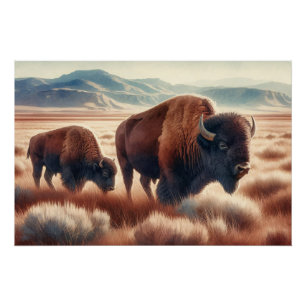 Poster Bison d'aquarelle sur les plaines