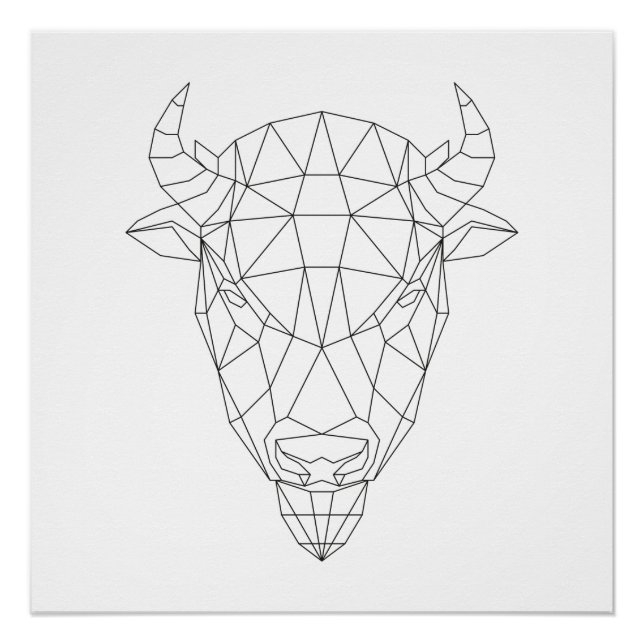 Poster Bison Head Géométrique Noir & Blanc Art Moderne (Devant)