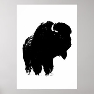 Poster Bison noir et blanc Silhouette Pop Art