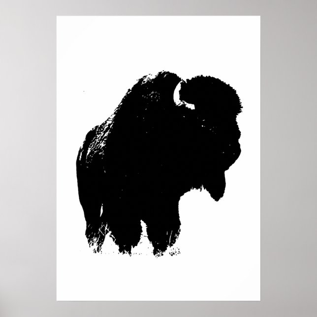 Poster Bison noir et blanc Silhouette Pop Art (Devant)