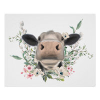 bisou de nez de vache fleurs aquarelle gris animal
