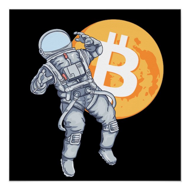 Poster BITCOIN - Astronaute De Crypto - Vers La Lune (Devant)