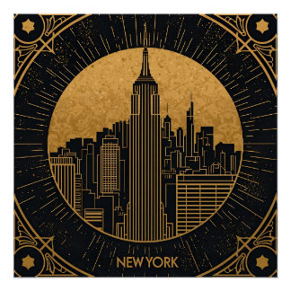 Poster Black and Gold Art Deco Backdrop