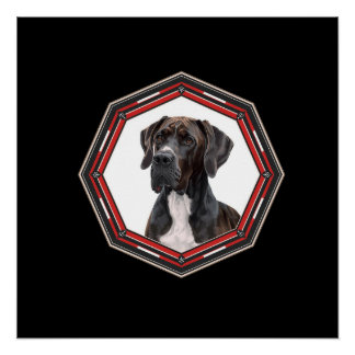 Poster Black And White Great Dane In A Red Frame