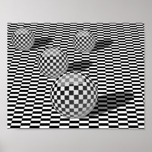 Poster Black and white illustration with balls on a chess