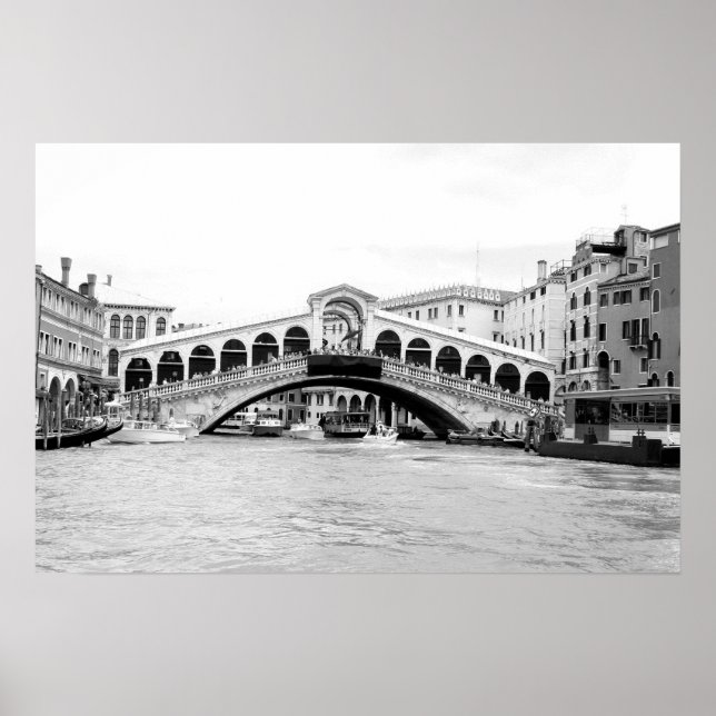 Poster Black and White Rialto Bridge, Venice. (Devant)