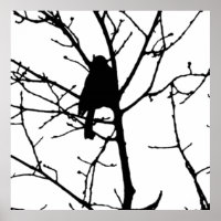 Black and White Silhouette of chickadee in a tree