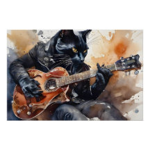 Black Cat Rock Star Jouer Guitare Veste en cuir