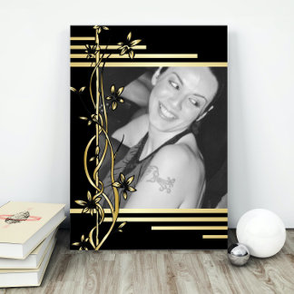 Poster Black gold floral border modern portrait photo