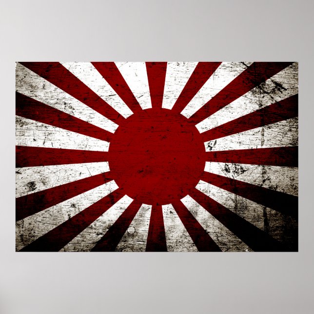 Poster Black Grunge Japan Rising Sun Flag (Devant)