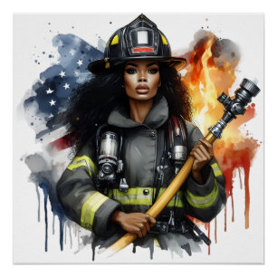 Poster Black Job African American Fire Fighter Sista
