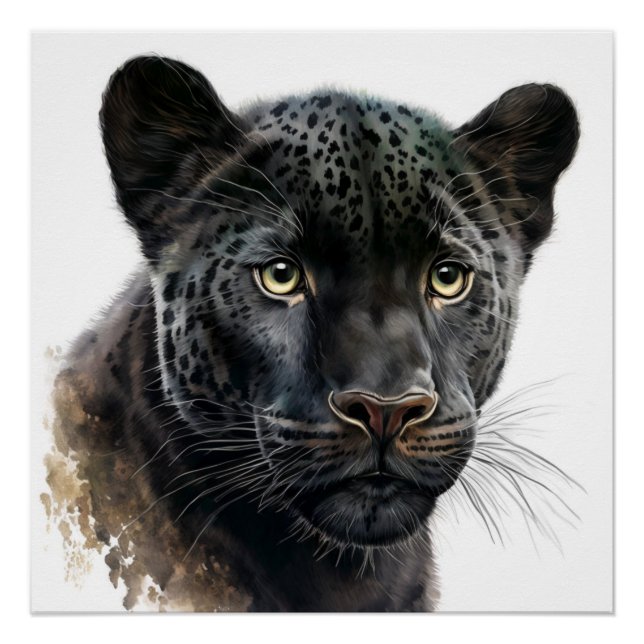 Poster Black Panther Portrait Image Watercolor (Devant)