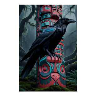 Poster Black Raven et Totem Poteau Art de la faune