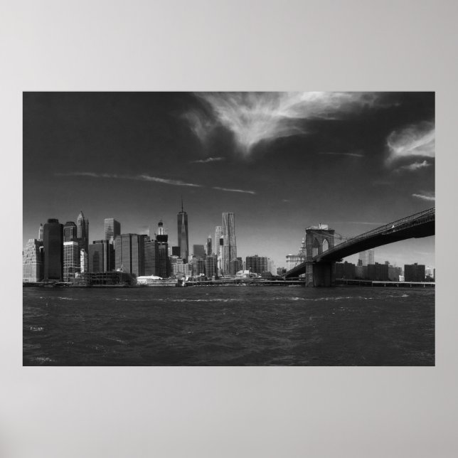 Poster Black White Brooklyn Bridge New York (Devant)