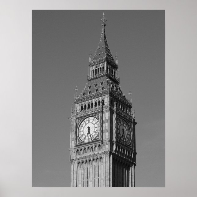Poster Black White Gros plan Big Ben Horloge Tower Londre (Devant)