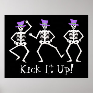 Poster Black White Halloween Danser Squelette Top Chapeau